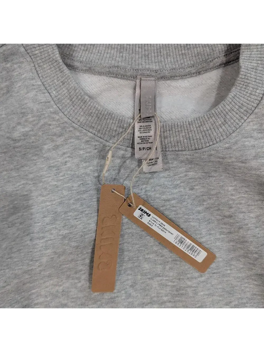 NWT $84 SKIMS Cotton Fleece Classic Crewneck Sweatshirt Light Heather Grey S - Picture 4 of 6